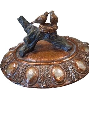 VTG European 1800's Black Forest Hand Carved Inkwell Lid, Lovebirds